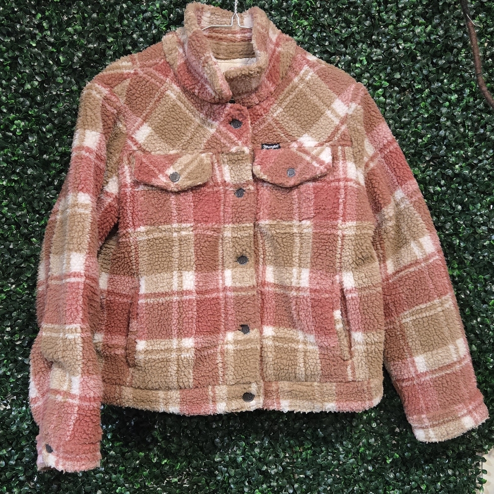 Wrangler Plaid Sherpa Jacket - Pink and Tan